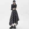 Falda de cuadros irregular para mujer, falda vintage de otoño a cuadros con cintura elástica, adelgazante, de longitud media