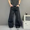 Pantalones casuales negros de silueta deconstruida retro americana, unisex, versátiles, adelgazantes, de pierna ancha recta curvada