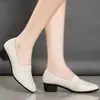 Zapatos de Moda para Mamá de Cuero Suave y Suela Blanda para Mujer, Zapatos de Salón Elegantes de Tacón Grueso Estilo Primavera Nueva, Zapatos de Trabajo, Zapatos Pequeños de Cuero Cómodos y Versátiles con Suela Blanda