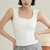 Atractivo Chaleco Blanco para Mujer 2026 Nuevo Estilo Ajustado Top de Canalé con Escote Cuadrado para Cubrir los Lados del Pecho
