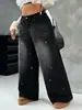 Estación independiente ebay mujer primavera y otoño nuevo pantalón vaquero recto de color degradado lavado para ir al trabajo con perforaciones calientes versátil en stock