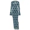 Moda Cruzada Estilo Europeu e Americano Roupas Femininas, Saia Bodycon Estampada com Padrão, Vestido Novo Justo Sexy com Recortes e Manga Longa