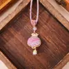 Bolsa de Dinheiro Brocado Song com Colar de Pérolas, Pingente Bolsa da Fortuna, Acessório Hanfu, Colar com Pingente de Joia Brocado Song