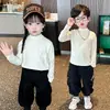 Ropa interior térmica de forro polar para niños Otoño e Invierno Algodón Puro Tops Cálidos para Niños y Niñas, Camiseta Infantil de Manga Larga con Cuello Redondo a Juego Padre-Hijo de Moda