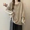 Blusa de Malha Canelada com Decote V de Manga Longa Plus Size para Mulheres, Novo Estilo Outono, Caimento Solto, Emagrecedora e Valorizadora, Camisa Básica para Mulheres