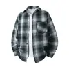 Produto em destaque: Nova camisa casual xadrez de manga comprida masculina para primavera e outono, jaqueta camisa casual moderna unissex com gola de lapela