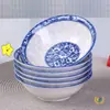 Tigelas de Porcelana Azul e Branca de Jingdezhen, 10 Tigelas Grandes para Mingau e Ramen, Louça Estilo Chinês com Cor sob Esmalte, Segura para Micro-ondas