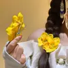 Estilo Vacaciones Junto al Mar Flor Hibber Pasador para el Cabello Accesorios para el Cabello Bohemios Amarillos de Dos Flores Pin Dulce para Flequillo Lateral