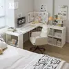 Mesa de Cabeceira Canto Mesa em L para Estudo em Casa, Quarto, Penteadeira de Meninas, Mesa de Computador Integrada em Madeira Maciça