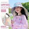 Chapéu de Proteção Solar Infantil, Chapéu de Sol com Topo Aberto Degradê para Meninas, Proteção UV, Xale de Sol de Verão para Praia, Chapéu de Sol de Pescador