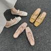 Estilo Coreano Dulce Lazo Hueco Transpirable Tejido 2025 Aumento Interno Tacón Alto Punta Cuadrada Puntera de Cuero Genuino Zapatillas de Exterior