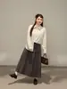 Elegante Falda Plisada Gris de Corte A de Longitud Media para Mujeres de Tallas Grandes, Falda que Cubre la Cadera y Adelgazante 65504