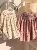 Vestido Infantil Feminino Estilo Coreano Outono 2026 com Gola Boneca Doce Vestido Princesa Infantil com Estampa de Laços e Mangas Longas