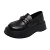 Mocasines de plataforma estilo británico para mujer, nueva colección primavera 2026, zapatos de cuero negro, zapatos slip-on versátiles y casuales