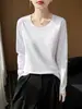 Suéter de punto para mujer con cuello en U y manga larga, escote redondo bajo, corte ajustado, simple y elegante, adecuado para ir al trabajo en primavera y otoño