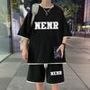 Traje Casual de Waffle para Hombre Verano Pantalones Cortos de Seda de Hielo Camiseta de Manga Corta con Estampado Juvenil Atractivo Falso Dos Piezas