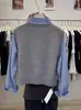 [Terciopelo Ártico] Suéter de punto tipo camisa, falso dos piezas, patchwork, para mujer, estilo coreano, nueva colección de otoño, suéter versátil con cuello en V