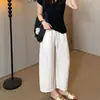 Lino Tencel Sencillo y Elegante Estilo Perezoso 2026 Verano Petite Pantalones Anchos Acortados Estilo Old Money Pantalones Sueltos Casuales