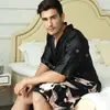 Bata de Noche para Hombre Verano Longitud Media Estampada Imitación Seda Bata de Noche para Novio Padrino Bata Matutina Pijama Sexy