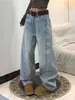 Jeans Feminino 2025 Primavera/Verão Cor Clara Novos Calças Casuais Largas Retas Slimming Comprimento Total Outros