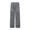 A017 Moda de Calle Americana Unisex Gama Alta Lavado Pintura en Spray Diseño Vintage Jeans Rectos Sueltos para Hombre