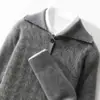 Suéter 100% Lana Pura para Hombre Invierno Negocios Cuello Solapa Holgado y Cómodo Suéter de Lana Suéter Grueso Ropa de Papá Otoño e Invierno