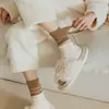 Meias de Outono e Inverno Femininas Meias de Lã Patchwork Duas Cores Meias Japonesas Ins Casuais Meias Amontoadas Engrossadas Com Veludo Meias de Inverno