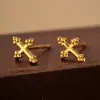 Aretes de Cruz de Plata Esterlina S925 Chapados en Oro de 18K Estilo Coreano Simple con Sentido de Alta Gama Ventas Calientes de Comercio Exterior Aretes Personalizados
