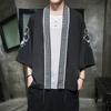 2024 Verão Novo Estilo Chinês Masculino Dragão e Fênix Bordado Cardigan de Sete Mangas Hanfu Protetor Solar Jaqueta Japonesa para Homens