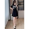 Vestido Tubinho Preto Hepburn Design Francês Transfronteiriço Vestido Camiseta Casual Estilo Verão Emagrecimento da Cintura Saia Rejuvenescedora
