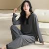 Pijama Nuevo de Primavera y Otoño para Mujer Suave Modal Cómodo Algodón de Color con Hilo Encaje en el Cuello Conjunto para Estar en Casa