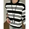 Camiseta de Uso Diario para Hombre Estilo Perezoso Ins Primavera Otoño Invierno Estampado Digital Rayas Personalidad Manga Larga Top para Mujer
