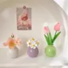Estilo Ins Jarrón Redondo Pequeño Flores Secas Flores Artificiales Colorido Set de Botellas de Cerámica Decoración para Dormitorio Sala de Estar Mini Adornos Pequeños