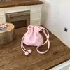 Bolsa Saco Fashionável Estilo Coreano com Cordão, Bolsa Transversal Mini Casual Tendência Fofa, Bolsa de Ombro Elegante de Couro Macio para o Dia a Dia