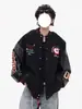 Chaqueta de Béisbol Bordada con Manzana de Marea Nacional Americana para Hombre y Mujer Diseño Retro de Bloques de Color Sentido del Diseño Nicho Holgada Casual Chaqueta Abrigo