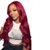 Peruca frontal com renda para mulheres europeias e americanas, cabelo longo cacheado, cor vinho tinto, ondas grandes, conjunto de peruca com renda em estoque, primeira geração de cabelo