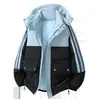 Talla europea cruzada se puede personalizar color exterior bloques de color rayado acolchado de algodón ropa hombres invierno con capucha holgada acolchado de algodón chaqueta pan abrigo hombres