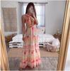 Verano Nuevo Transfronterizo Amazon Ropa Europea y Americana Degradado Profundo V Halter Multi-Tirantes Empalme Asimétrico Vestido Estampado