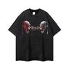 Camiseta estampada vintage de rua americana masculina e feminina manga curta oversized lavagem pesada manga meia-manga