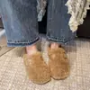 Zapatillas de algodón de suela gruesa con hebilla de cinturón, slip-on de moda 2026 zapatillas peludas para mujer, cálidas para usar al aire libre en otoño e invierno, medias zapatillas de punta cerrada