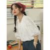 Camisa francesa de manga corta con cuello redondo plisado y bordado de crochet, estilo relajante y adelgazante, para mujer, novedad de verano de 2024
