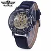 15 Colores Ganador Moda Masculina Estilo Europeo y Americano Números Romanos Hueco Correa de Cuero Retro Reloj Mecánico Manual
