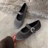 Zapatos Mary Jane de Estilo Nuevo, Planos, Primavera/Verano, Bailarinas Retro Redondas para Mujer, Versión Coreana con Hebilla, 2026 Gamuza de Correa Única