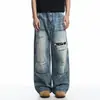 Jeans Rasgado Retrô Americano Masculino Nova Marca Tang Tendência Verão Lavado Moda Versátil Solto Perna Reta Calça