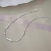 Colar Pequeno de Barra Prata Barroca com Pérola de Água Doce Irregular, Corrente de Prata Fragmentada Estilosa e Moderna Minimalista Galáxia para Clavícula