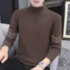 Camiseta Interior Térmica de Manga Larga para Hombre, Color Sólido, Doble Cara de Polar Cepillado, Cuello Medio, Otoño/Invierno 2025