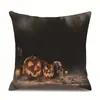 Funda de Almohada de Lino para Halloween Funda de Cojín Impresa