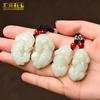 Colgante de jade blanco Pixiu de jade hetiano natural de Xinjiang, colgante de jade sapon de cuero para hombres y mujeres, colgante de jade.
