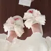 Pantufas de Casa Fofas Estilo Fada com Laço de Tulipa, Solado Macio Antiderrapante para Mulheres, Adequadas para Todas as Estações, Pantufas Silenciosas de Linho