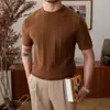 Novo Suéter de Tricô Liso 2025 Manga Curta Gola Redonda Tendência Masculino Versátil Pulôver Camisa Básica Manga Meia Manga Casual Verão